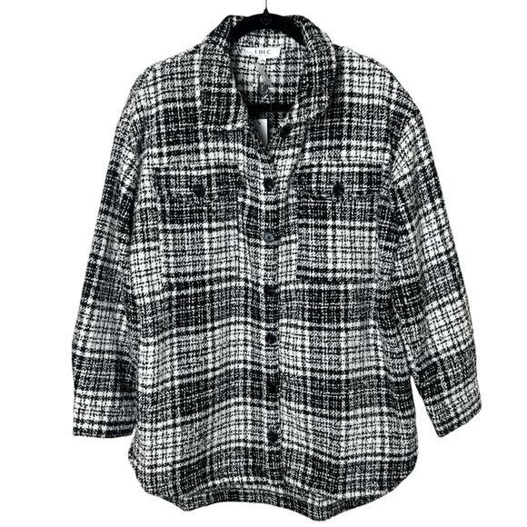 NWT LBLC The Label Pamela Black White Plaid Button-Up Shirt Jacket Shacket Sz L - Picture 3 of 11